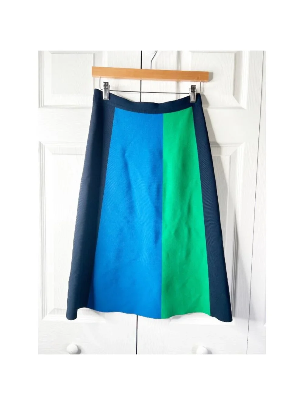 Tory Burch Sport Tech Knit Blue Green Colorblock A-Line Skirt Women's Medium M
